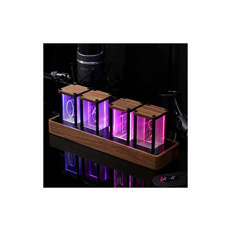 QuiExact ニキシー管時計 擬発光管時計 レトロモダン 置き時計 デジタル 目覚まし時計 七色 LED グラデーション 明るさ調整可能 アラーム 木製 カウントダウン ヴィンテージ時計 クロック