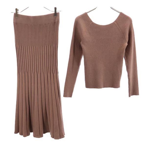 長袖 リブニット カットソー 上下セットアップ F ピンク系 ニットスカート レディース