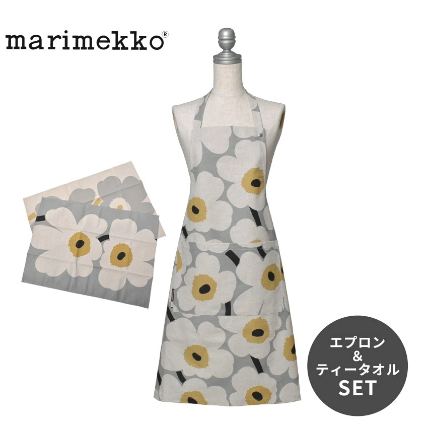 エプロン Unikko 60th Anniversary キッチンクロス セット ふきん ランチョンマット 花柄 60周年 雑貨 プレゼント 母の日 ギフト