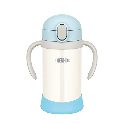 サーモス(THERMOS) まほうびんのベビーストローマグ FJL-350 ブルーホワイト (BLWH) 350ml 水筒 子供 ステンレス製魔法びん構造 スペアストローセット付き 扱いやすいワ・・・