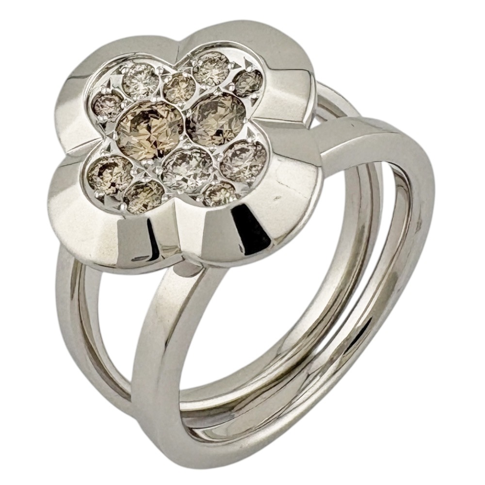 カシケイ クローバー モティーフ リング 指輪 11号 18金 K18ホワイトゴールド ダイヤモンド KASHIKEY 中古 美品