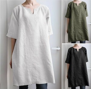 シャツ ブラウス ｔシャツ ロング 半袖 夏 無地 大きいサイズ ワンピース ゆったり 体型カバー