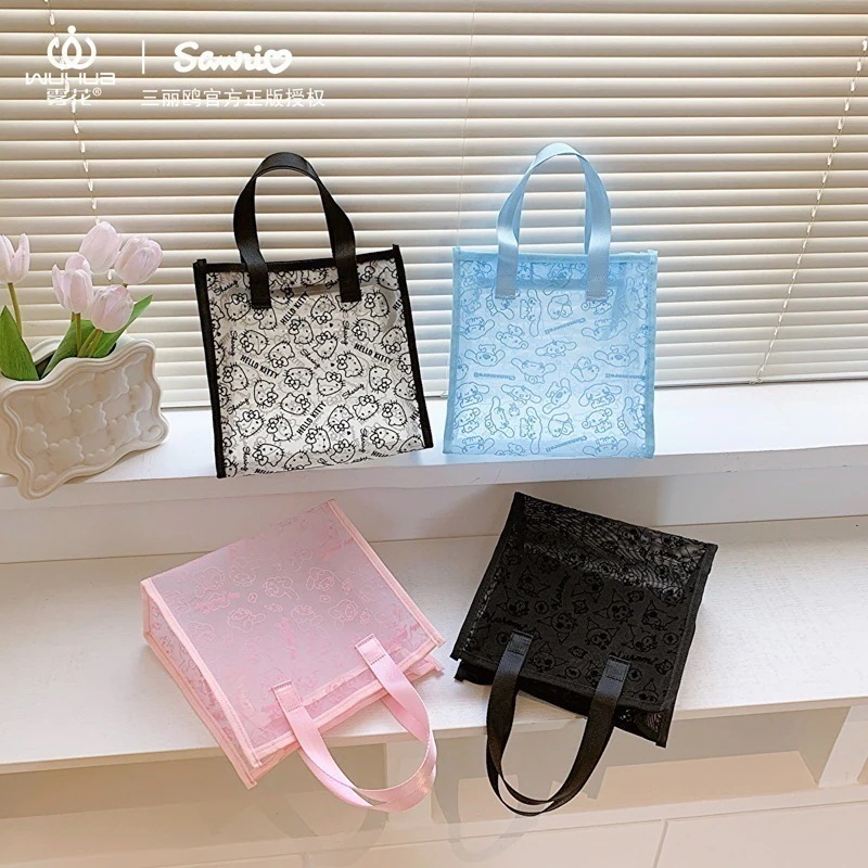 サンリオメッシュ植毛手持ちトイレタリーバッグ化粧品バッグポータブルフィットネスヨガバッグ女性用ハンドキャリーバッグ