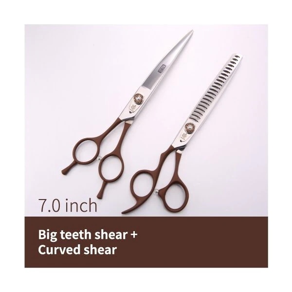 新しいデザイン左利き7.0インチペットグルーミングはさみセットストレート細く湾曲したはさみ 2pcs set 2