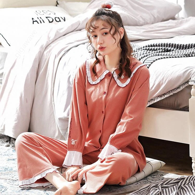 授乳長袖産前入院ウエスト調節付きパジャママタニティ前開き授乳口産後オールシーズン 母の日-0002996