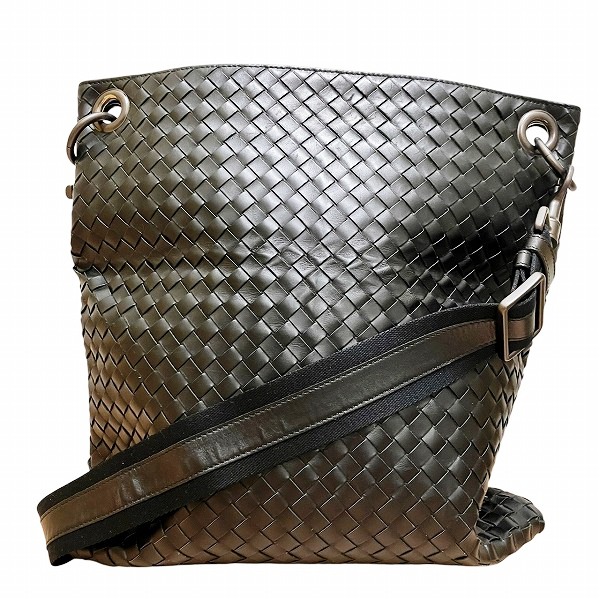 ボッテガ・ヴェネタ イントレチャート 161623 ブラック レザー ショルダーバッグ 【中古】