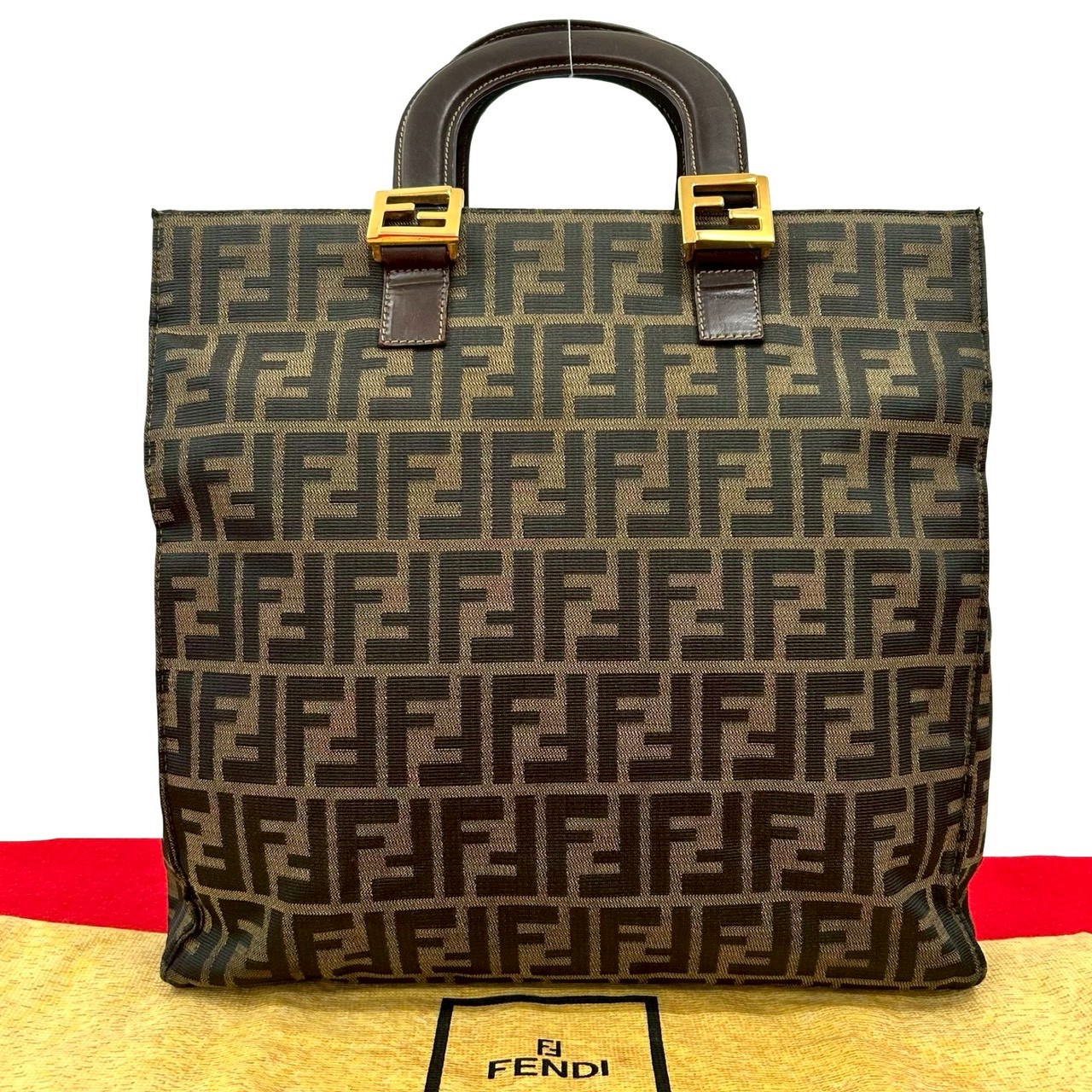 ヴィンテージ ズッカ FF 柄ハンドバッグ キャンバス レザー ブラウン 18803