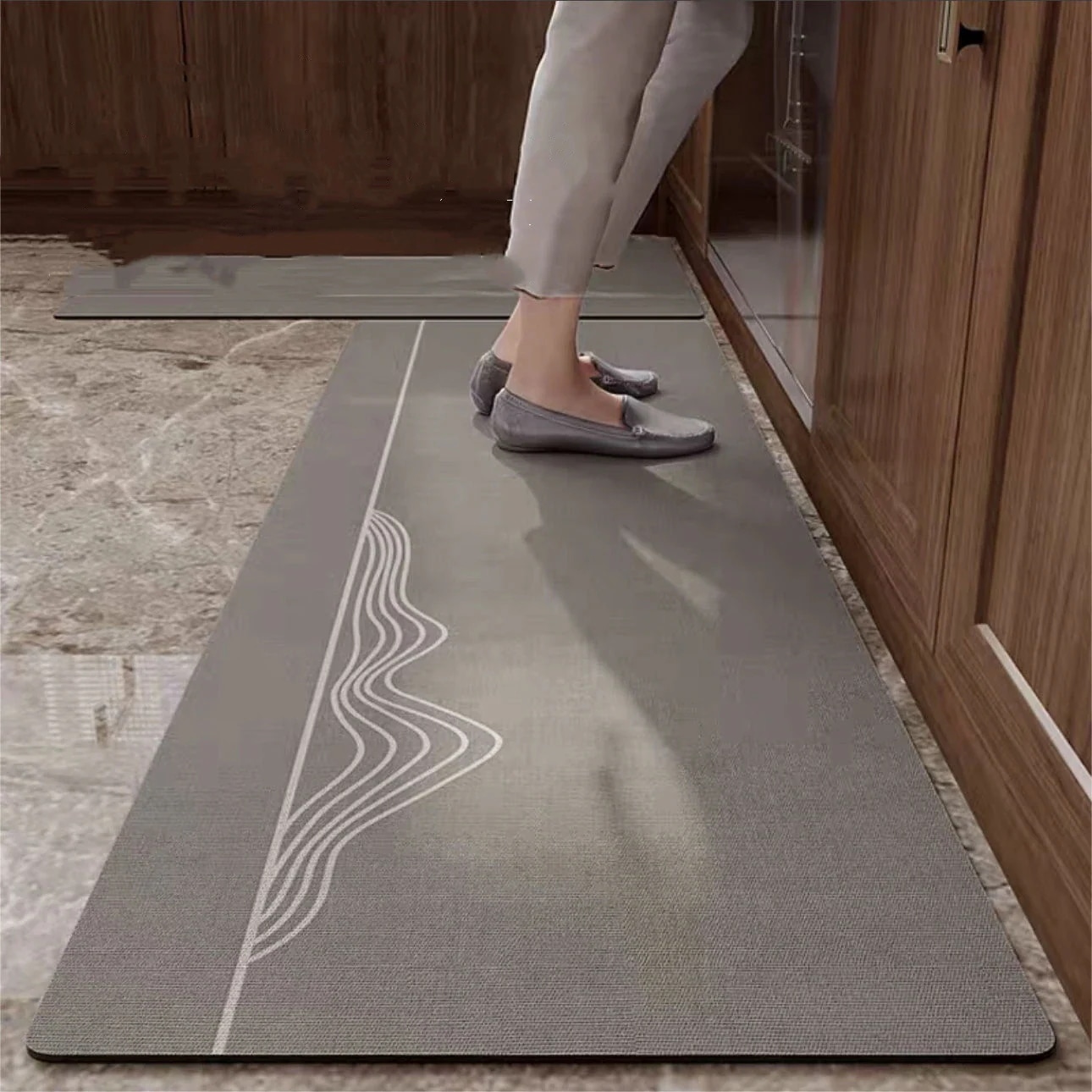 チャイナ風 ながさ 吸水し 台所 カーペット 家庭用 拭け 無洗濯 滑り止め 絨毯 2点セット(ガラス瓶)