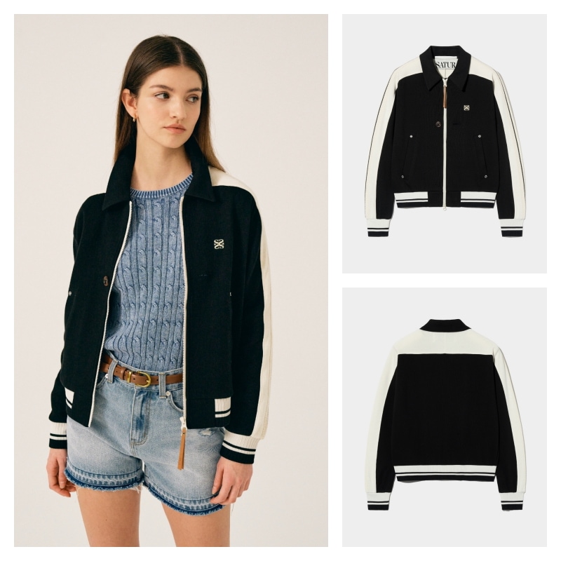 【SATUR】 (W) LAWTON COLLAR TRACK ZIP-UP JACKET : CAVIAR BLACK