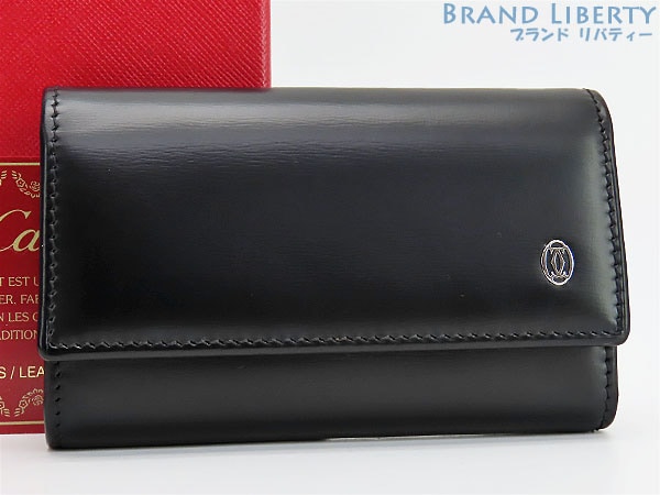 未使用カルティエパシャ6連キーケースキーリングキーホルダーブラックシルバー金具カーフレザーL3000127