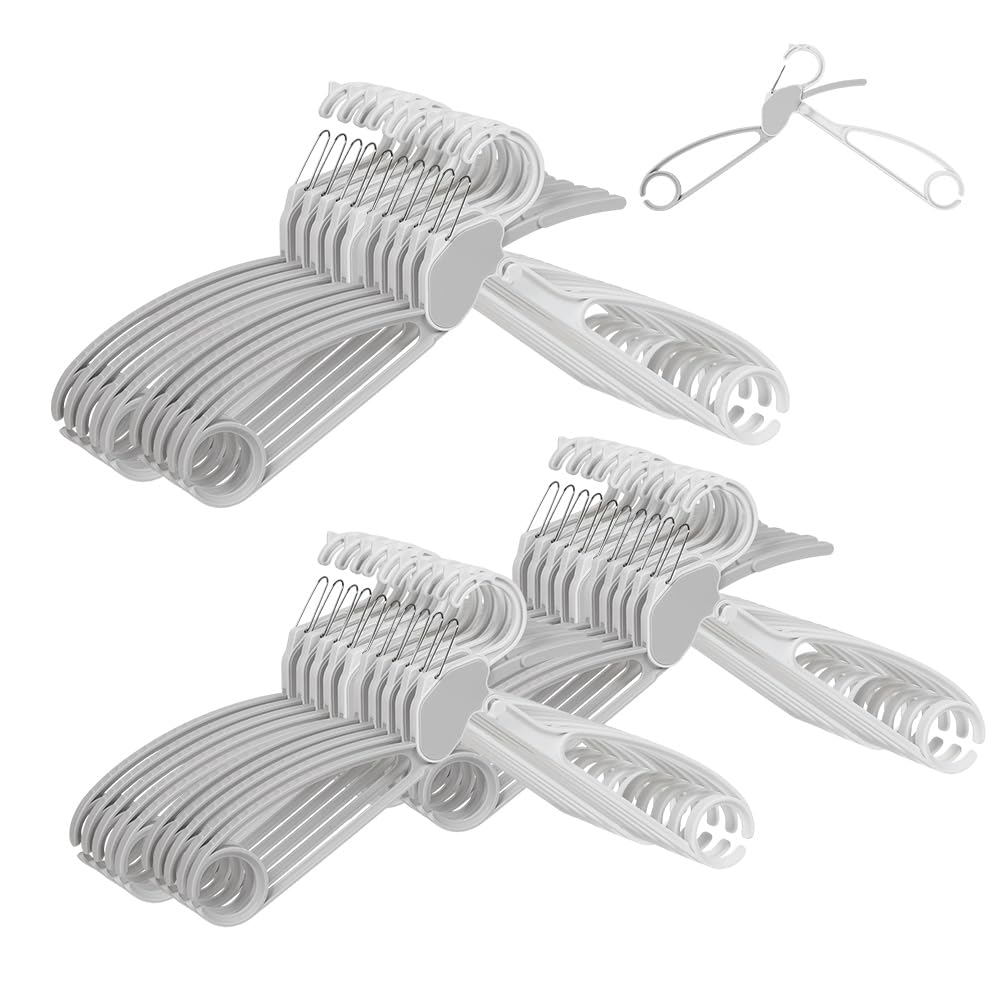 【1秒着脱&洋服ケア】MODE HANGER 時短ハンガー 首元伸びない かたくずれ防止 滑らない 収納力3倍 跡付かない 大人 子ども兼用 洗濯 物干し クローゼット兼用 (ホワイト グレー ベージ