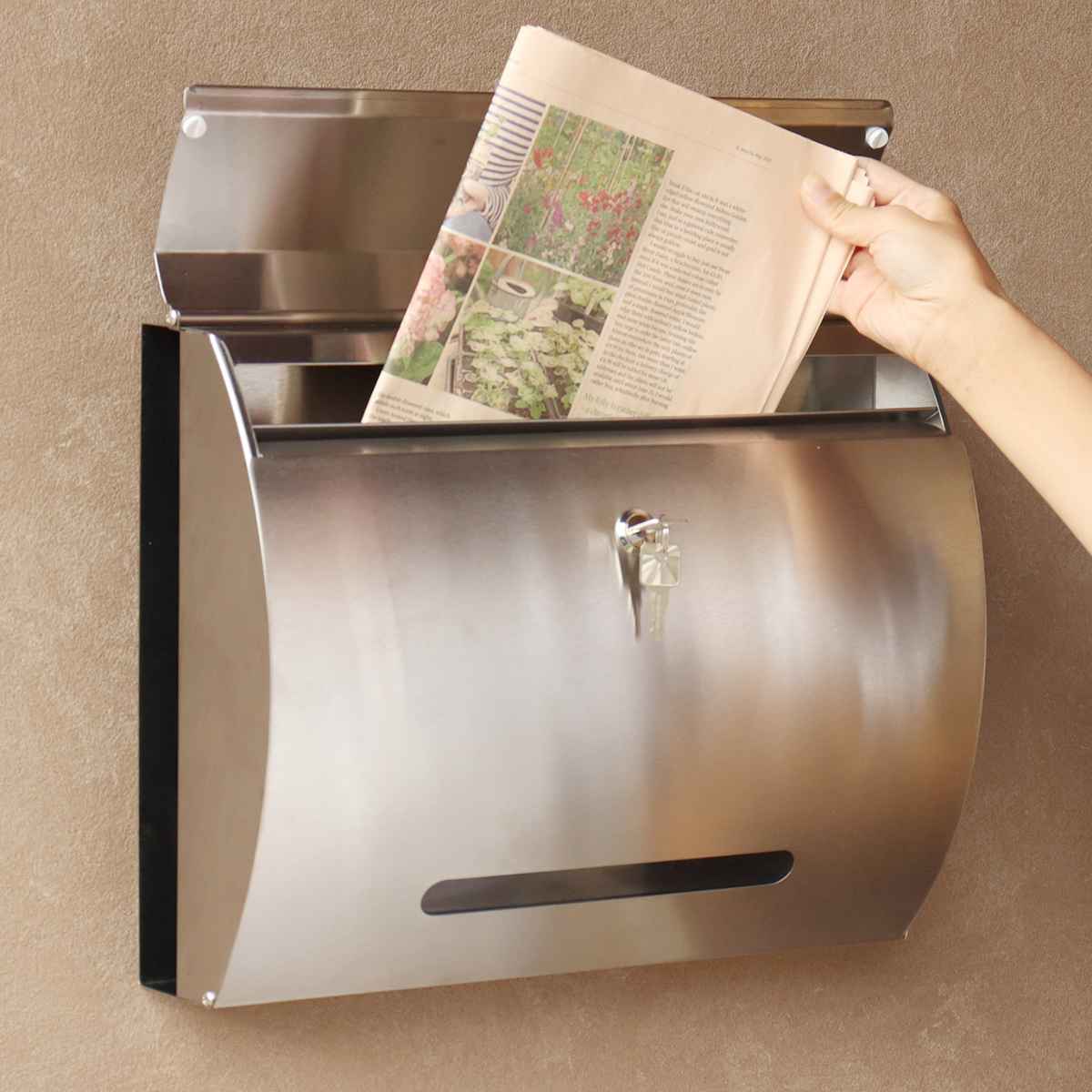 ポスト 壁掛け Mauro 郵便ポスト 郵便 郵便受け デザインポスト 壁掛けポスト ステンレス 鍵付き 新聞受け メールボックス スリム 横型 鍵 一戸建て 屋外 玄関 壁 本体 A4 角2