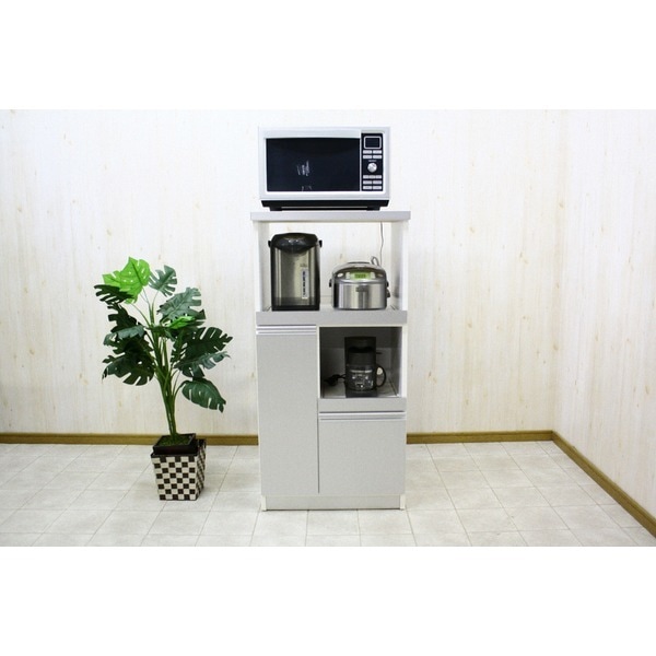 レンジ台(キッチン収納) 2型 幅60cm スライドレール/二口コンセント/米びつ付き 日本製 シルバー(銀) 完成品