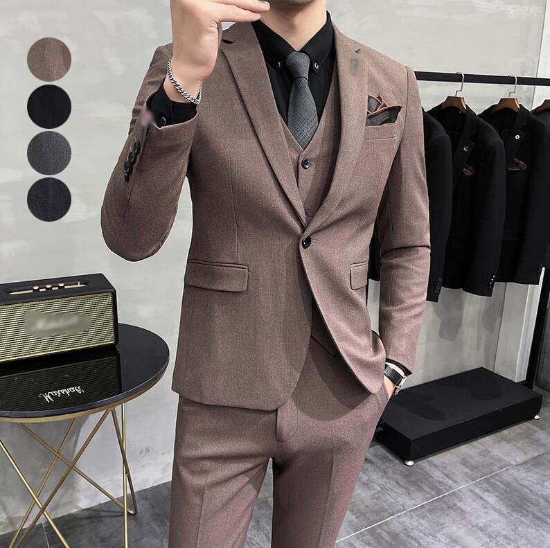新製品 【セール】シングルスーツ メンズ ビジネススーツ 4点セット ジャケット+ベスト+パンツ+黒シャツ フォーマルスーツ 結婚式スーツ 披露宴 紳士服 メンズスーツ スーツセット パーティー 通勤