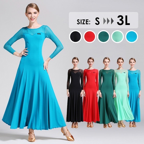 社交ダンス ドレス スタンダード 赤 社交ダンス 衣装 長袖 ワンピース ワルツ モダンドレス 社交 ダンス練習着 社交ダンスウェア ダンス服 レッスン着 ストレッチ 練習着 発表会用 春 夏 秋 冬