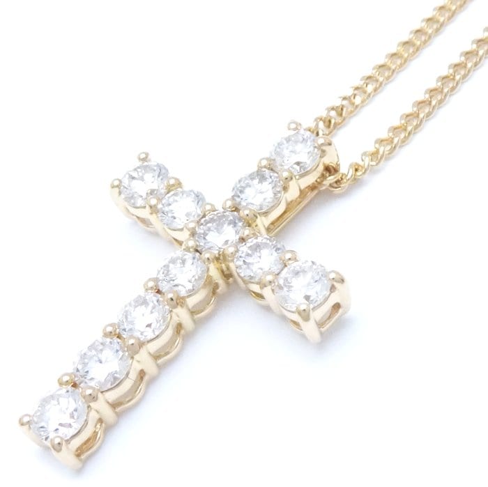 ダイヤモンド クロス ネックレス ダイヤモンド1.00ct K18YG イエローゴールド/75603【中古】