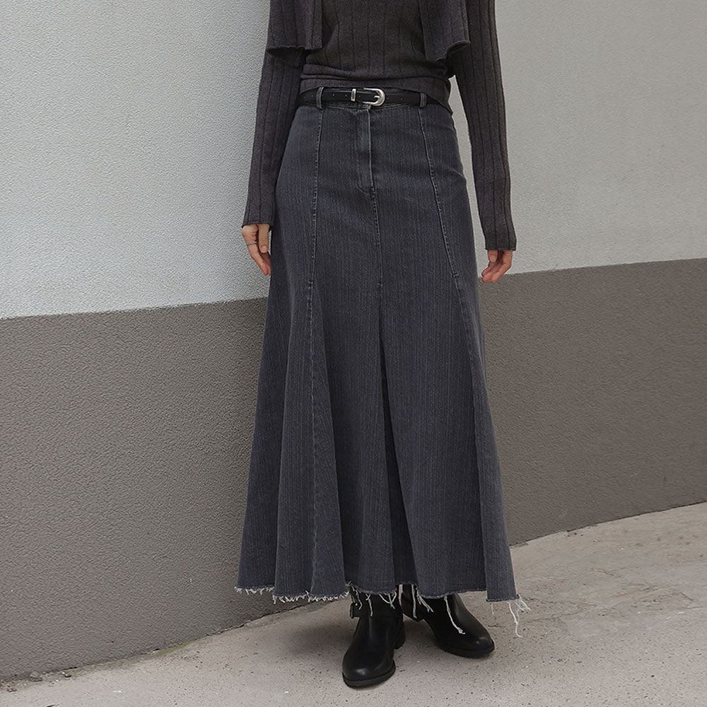 ティラカッティングピンタックデニムロングスカート