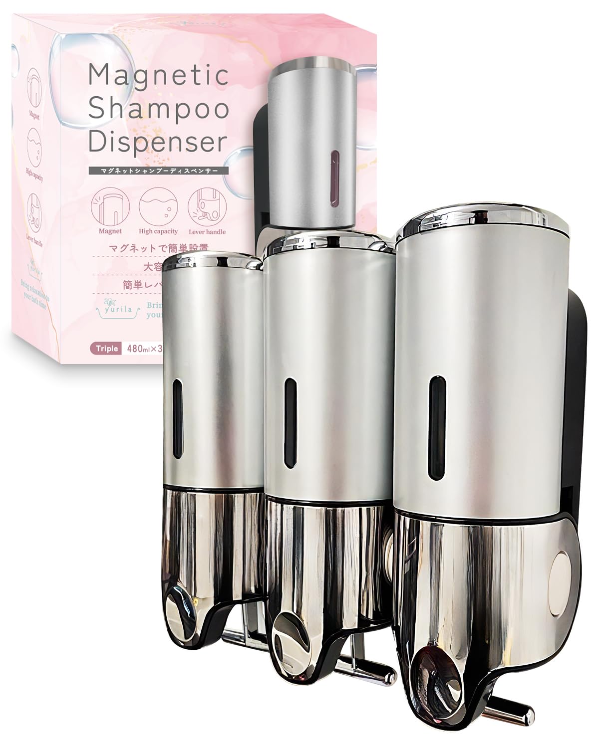 【レタスクラブ掲載】 シャンプーディスペンサー マグネット 大容量 強力 シャンプーボトル 壁掛け 