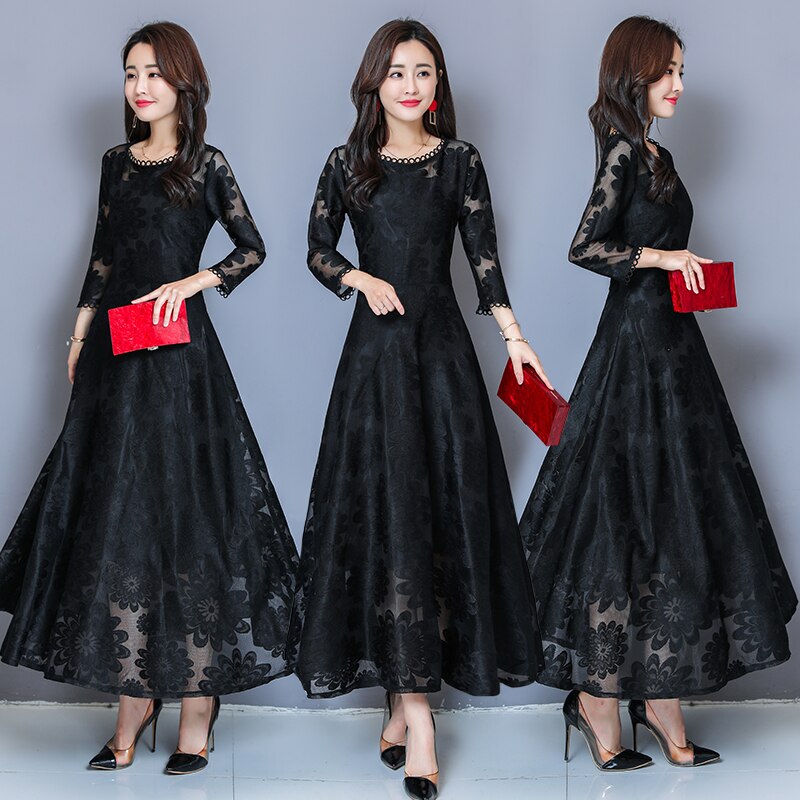 パーティードレスロングドレス袖あり七分袖大きいサイズ3L4L5L6L黒赤ピンクドレス総レース20代
