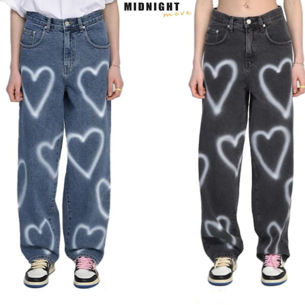 MIDNIGHT MOVE】straykids ヒョンジン 着用 heart denim pants - ボトムス