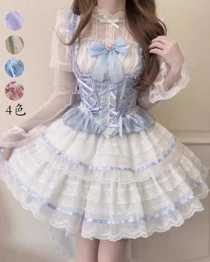 【NEWカラー追加】ロリータ風 Lolita jskワンピース ウエディングドレス 日系女子中高生 コスプレ 演出服 コスチューム 衣装 ノースリーブ レディース 可愛い イベント衣装 切り替え風 ワ