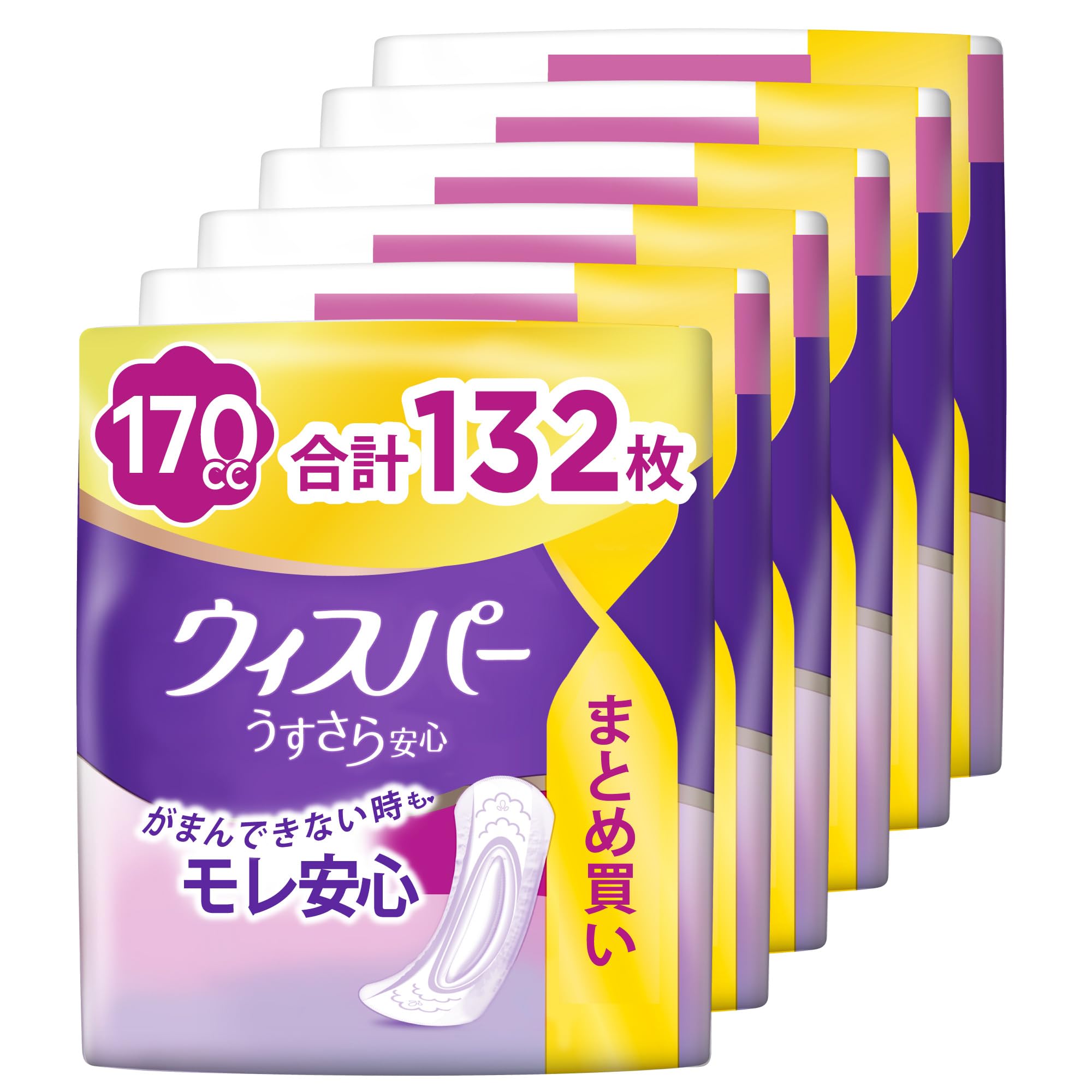 WHISPER ウィスパー うすさら安心 170cc 32cm 132枚(22枚×6パック) (女性用 吸水ケア 尿もれパッド)【長時間・夜でも安心用】