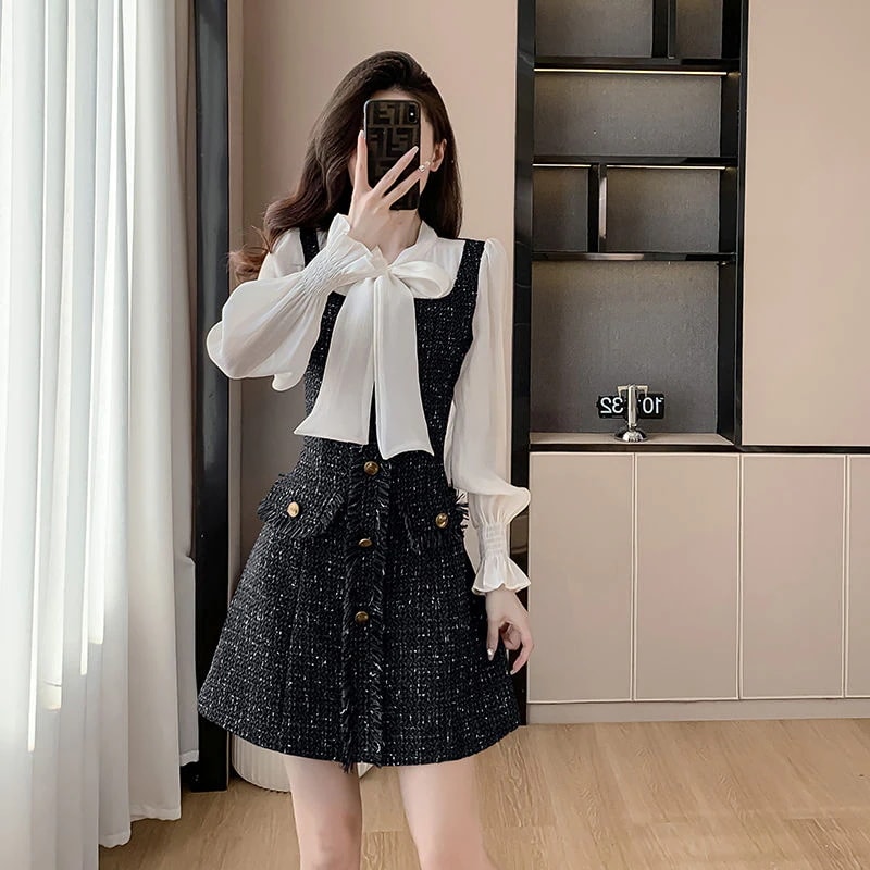 ハイエンド2025春フェイクツーピースドレス新年気質スカート 5,586円