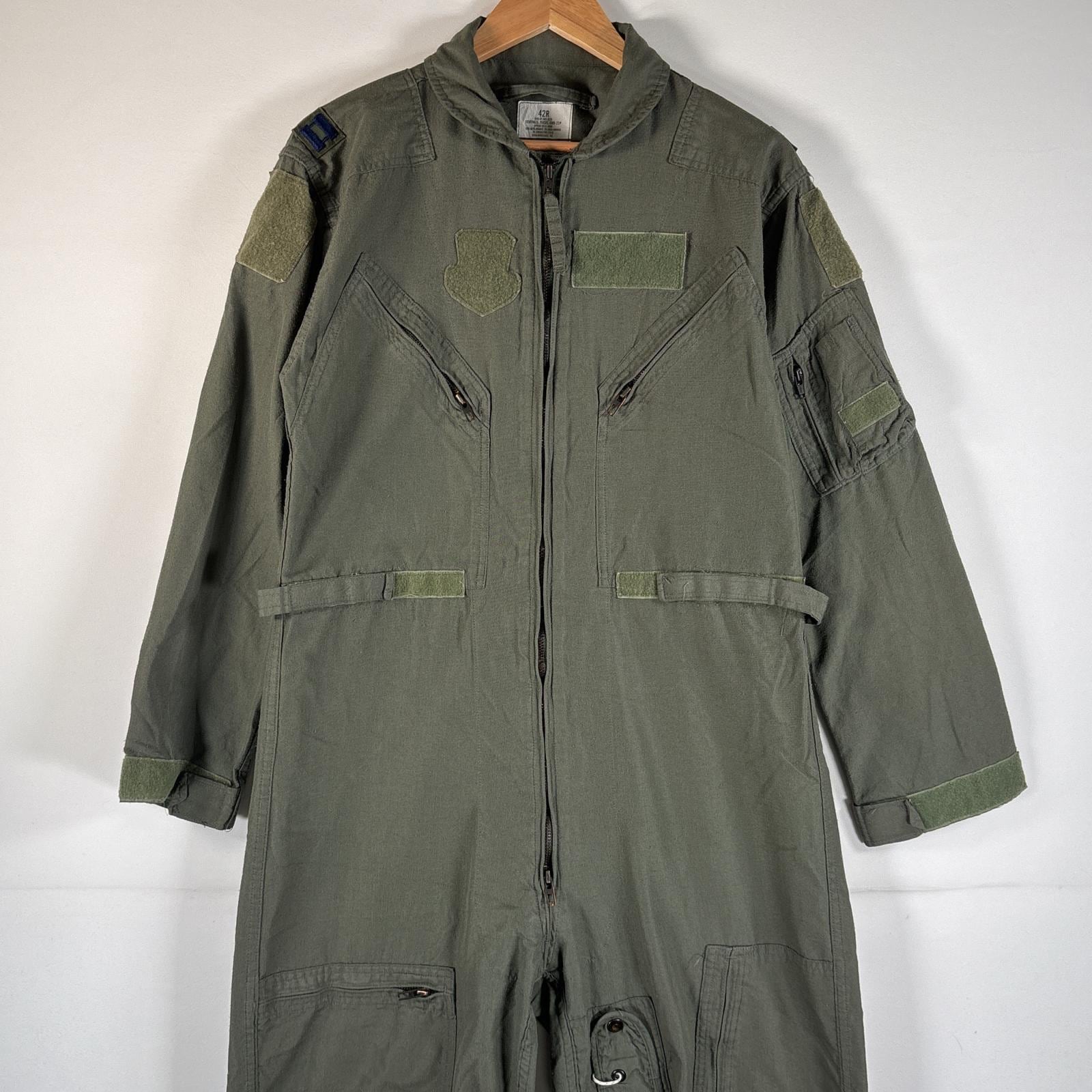 古着 00’s/00年代 ミリタリー 長袖つなぎ オールインワン ワーク 作業着 米軍実物 大きいサイズ CWU 27P ワッペン 42R オリーブグリーン系 メンズ