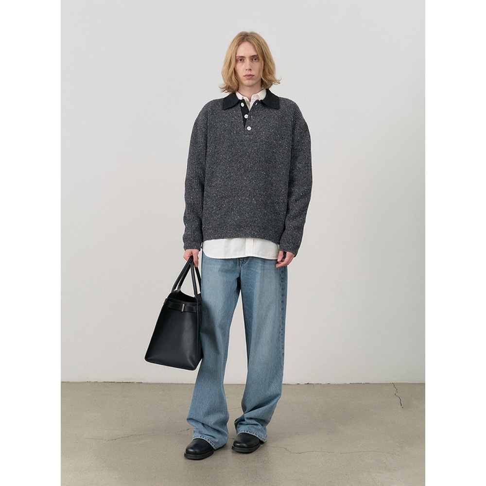 Dunst 男性用ユニセックスチャンキーラグビーセーターダークメランジグレー M UDSW4C114G3