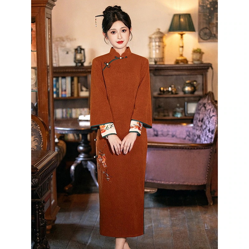 ワンピースドレスドレス2025秋と冬の長袖改善エレガントな気質レトロ刺繍デイリーウェアラブルシン