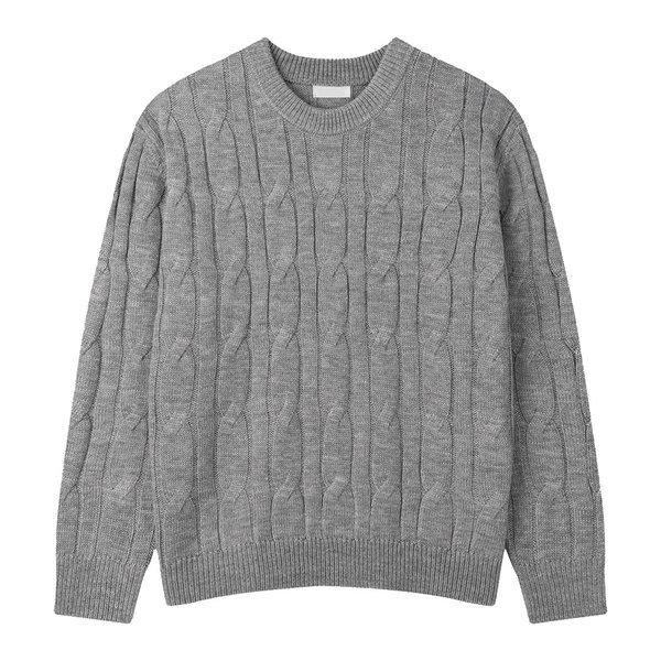 男性メルケーブルラウンド長袖ニットTシャツ GN-KN-Q002-グレー