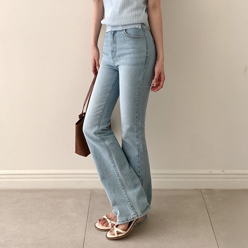 [tje0509] 韓国ファッションバンディング デニム ブーツカット パンツ