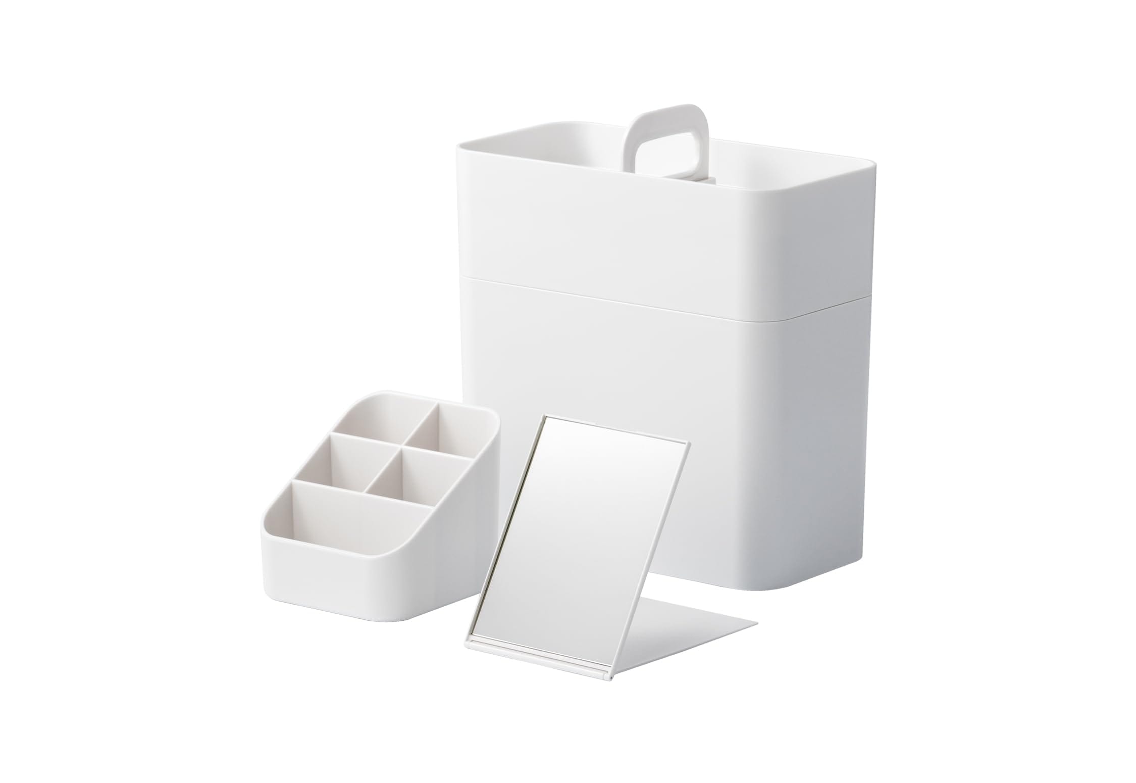 ライクイット (like-it) 収納ケース 洗面でも使いやすい メイクボックス 鏡付き 約幅11x奥21x高23cm ホワイト 日本製 コンパクト 持ち運びできる 幅11 鏡付き 時短メイク