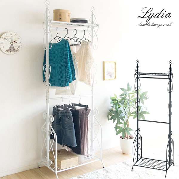 ブティック ダブル ハンガー ラック 衣類収納 スパニッシュテイスト 棚付き Lydia リディア 8,599円