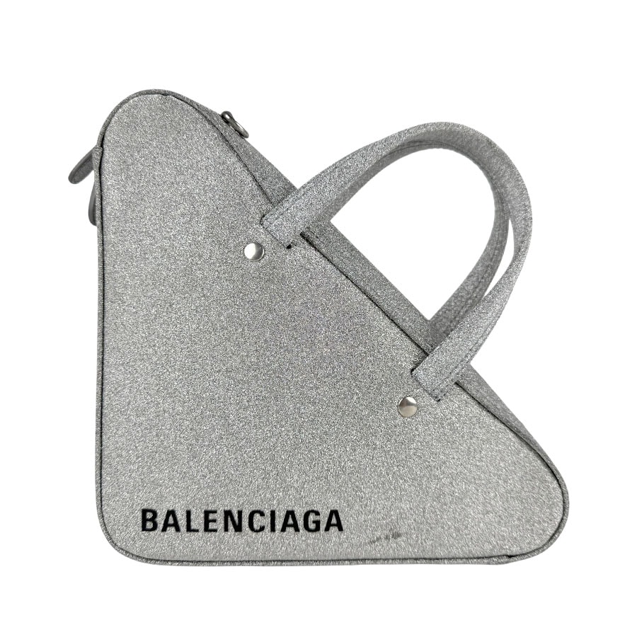 バレンシアガ BALENCIAGA ハンドバッグ 斜め掛けショルダーバッグ トライアングル ダッフル XS レザー シルバー レディース z6201