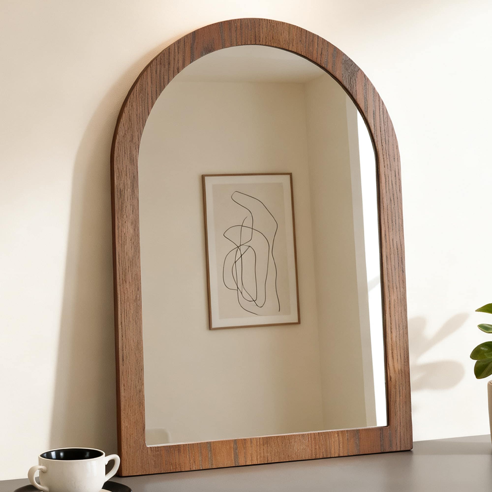 Browgrow 壁掛けミラー 壁掛け鏡 木製 鏡 アーチ型鏡 ウォールミラー 天然木フレーム 丸鏡 アーチ型ミラー 飛散防止 洗面 玄関 化粧 (ブラウン, 35*50cm)