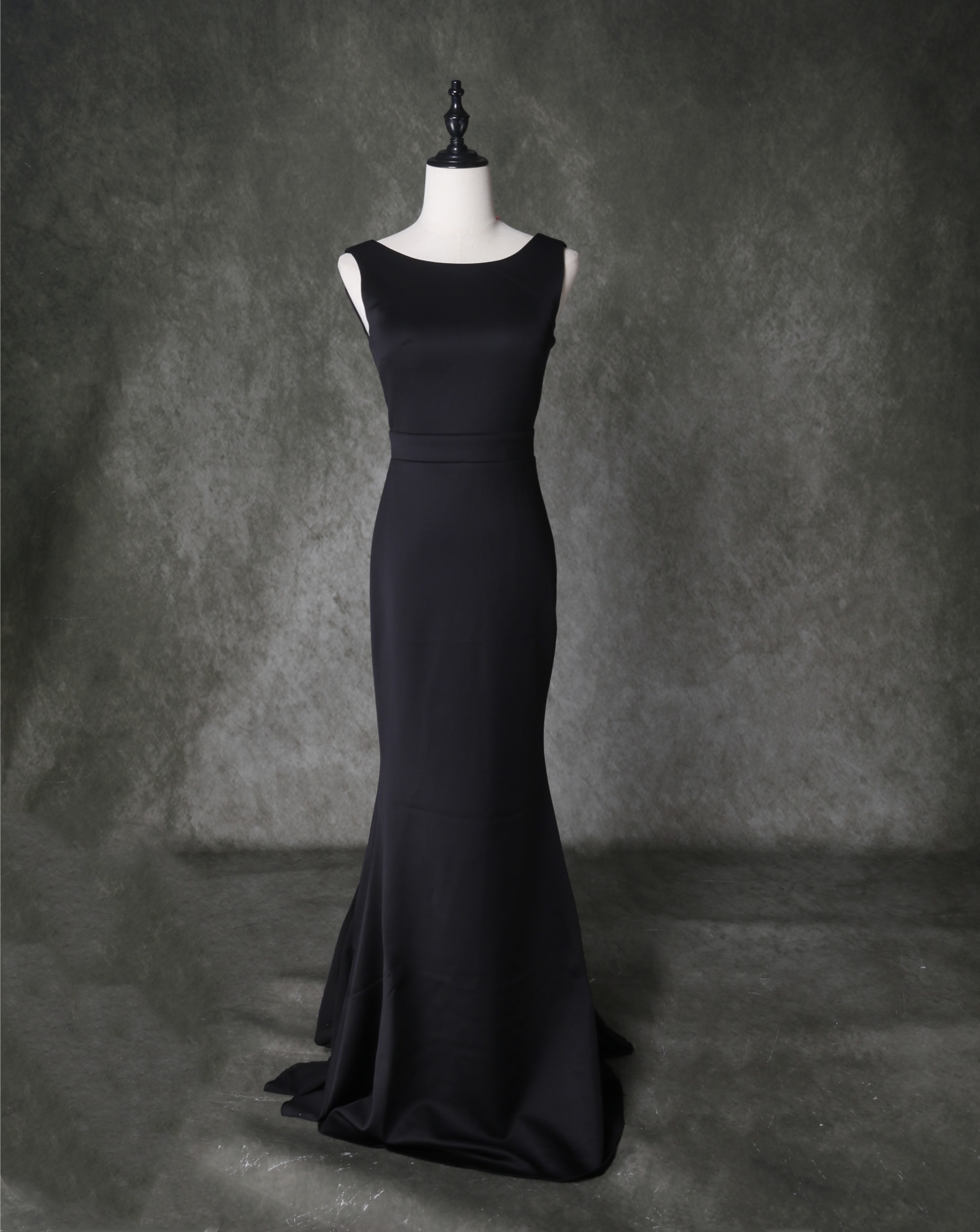 パーティードレス ブラック マーメイドライン ロング 背中見せ ラッフルフリル 二次会/合コン