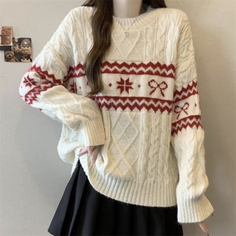 2025年秋冬新作 100%ピュアウール レディース ラウンドネック 厚手 ゆったり セーター レイジースタイル ニット ベースレイヤー トップ