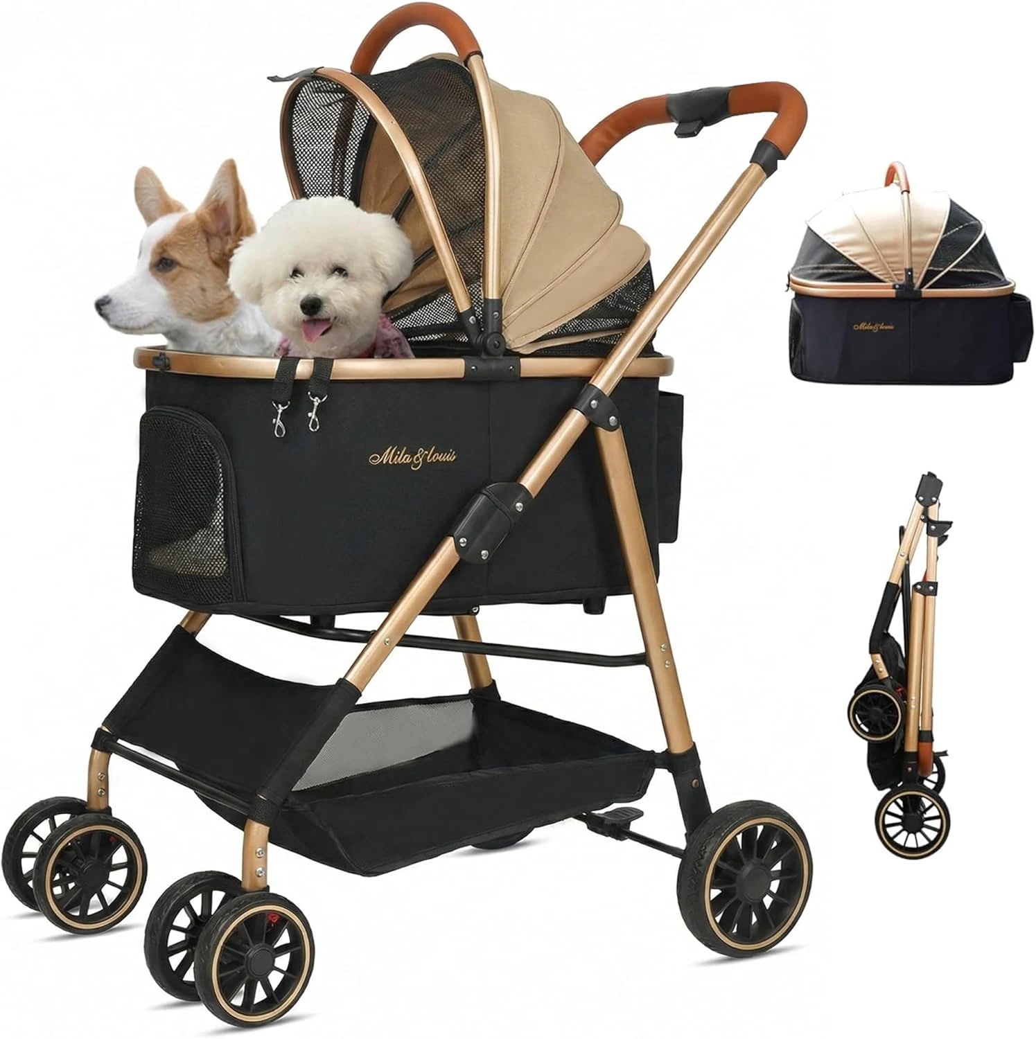 【軽量5.5KG 中·小型犬専用】ペットカート分離型 取り外し可能 軽量ファッション 犬 カート人気 4輪耐摩耗 犬用 ベビーカー ドッグ バギー ワンタッチペットかーと折たたみ可能 ペットバギー 衝