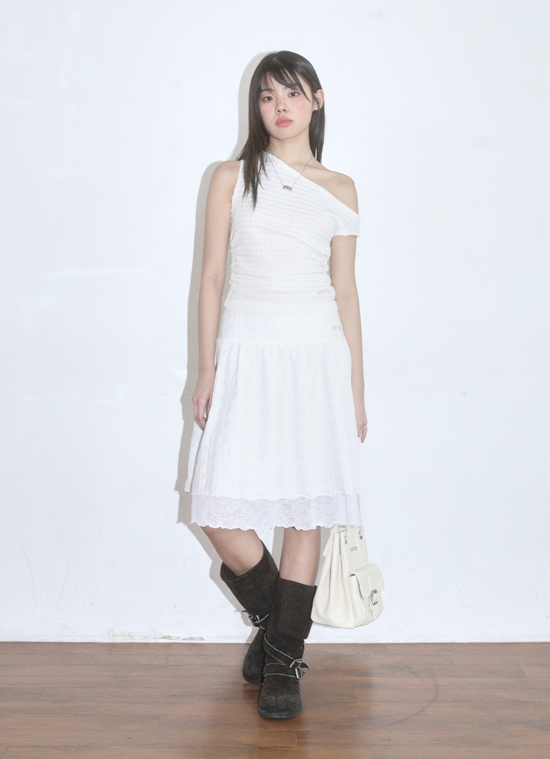 【AS"ON】 LACY CHECK SKIRT / WHITE 正規品