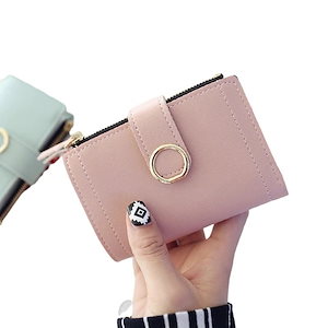 女性ジッパーバックルリングシンプルな二つ折り小さな財布学生財布