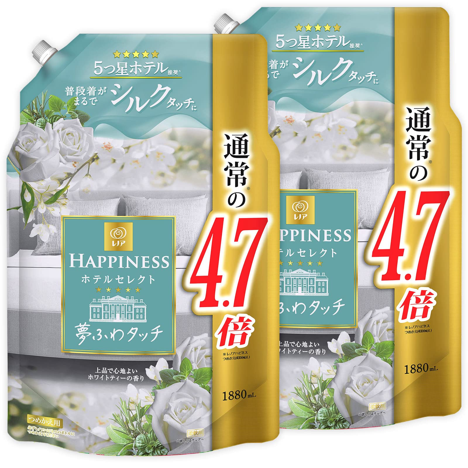 【まとめ買い】 【大容量】 レノア ハピネス 夢ふわタッチ 柔軟剤 ホワイトティー 詰め替え 1880mL × 2個