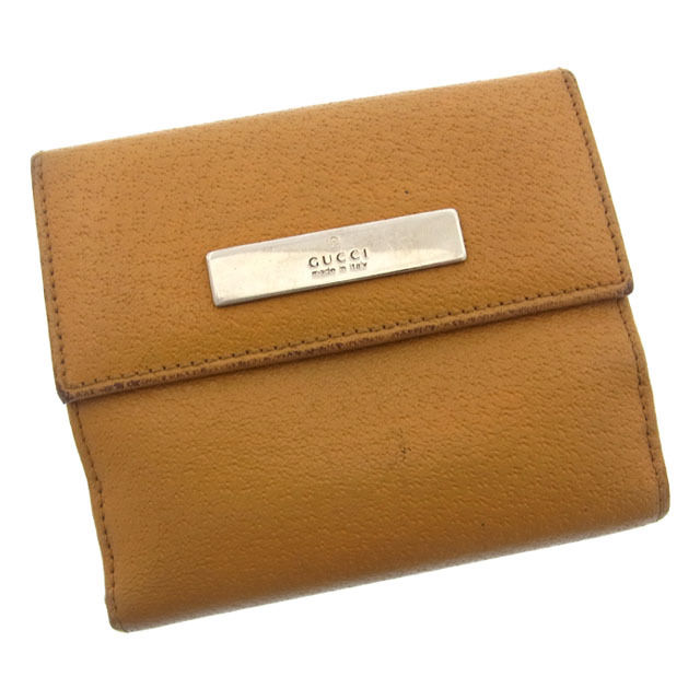 Wホック財布 /二つ折り ロゴ /ロゴ入プレート付き マスタード 中古