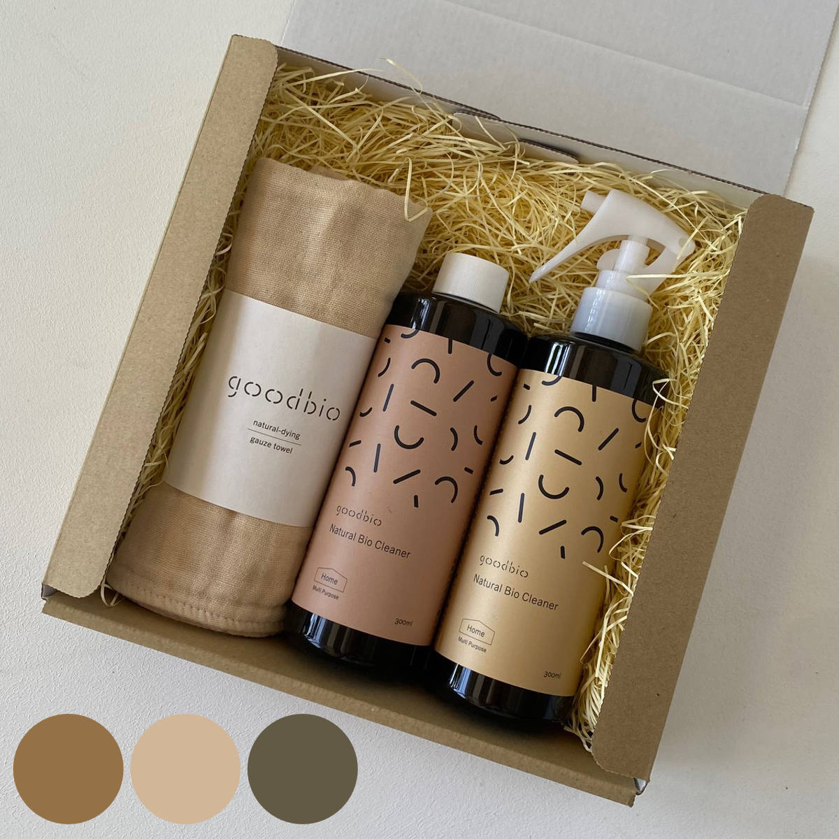 ギフトセット マルチクリーナー ガーゼタオル コットン 600ml グッドバイオ 洗剤 微生物 無香料 消臭 掃除 洗濯 天然由来 安全基準NSF認証 キッチン 天然由来成分のみ使用 食器洗い