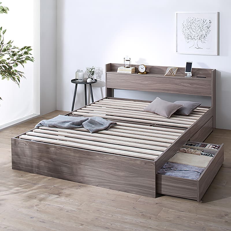 ダブル ベッド ベッドフレームのみ 収納 コンセント 部屋も寝起きもスッキリ INNOTE