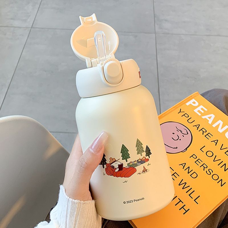 スヌーピー保温カップ女子高颜値ストロー1カップ2024新型女子かわいい携帯学生カップ
