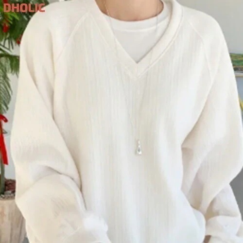 裏起毛Vネックリブスウェット