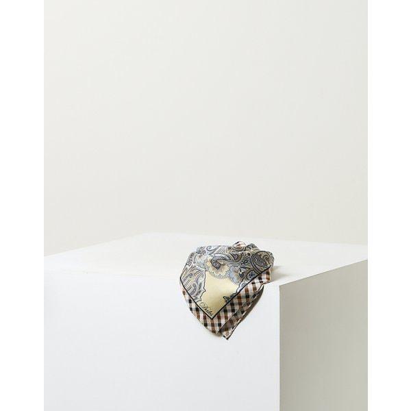 [25SS] [定番] ブルーチェック配色シルクスカーフ WCSC5E205B2