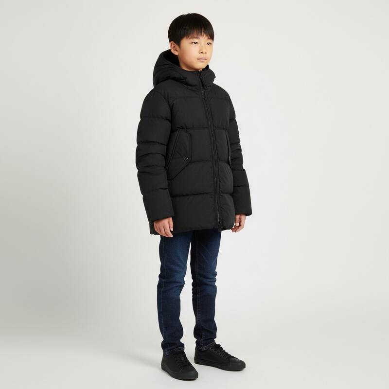 ストーンアイランド KIDS 25FW ブラックロゴフーデッドダックダウンジップアップジャケット 164100004 S0A23 V0029(8A)