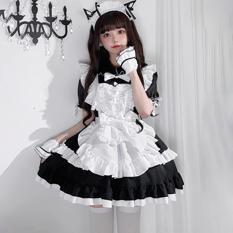 正規品コスプレ服装女性白黒古典的なメイド服女装ローリアニメcos服ワンピース